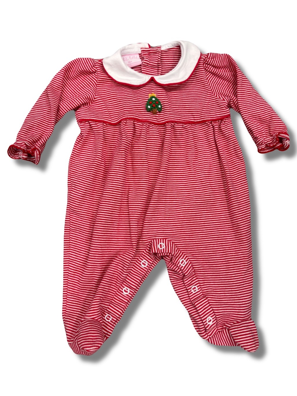 Petit Bebe 9 Months Striped Christmas Tree Long Sleeve Romper Unisex Footed